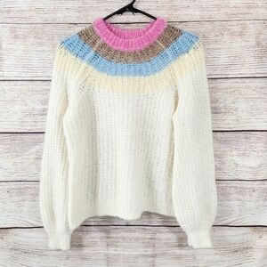Aritzia Wilfred Sweater Womens Small Mohair Alpaca Knit Ivory Pink Blue